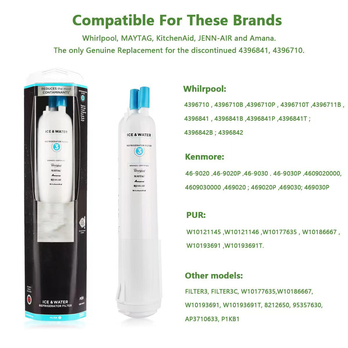 Refrigerator Water Filter - Ice & Water Filtration Cartridge (FILTER3 Compatible)