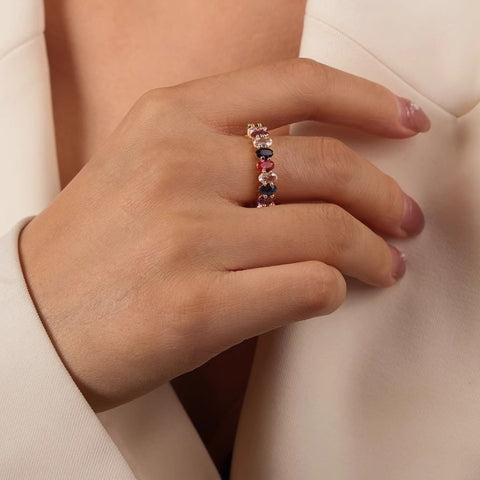 Dopamine Geometric Multicolored Zircon Open Ring