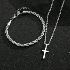 Two-piece Cuban-hair Twist Chain Cross Pendant Bracelet