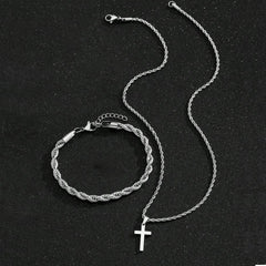 Two-piece Cuban-hair Twist Chain Cross Pendant Bracelet