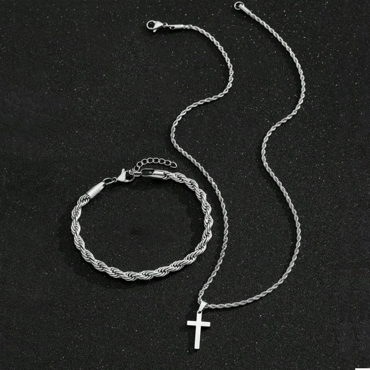 Two-piece Cuban-hair Twist Chain Cross Pendant Bracelet