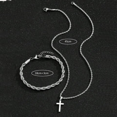 Two-piece Cuban-hair Twist Chain Cross Pendant Bracelet