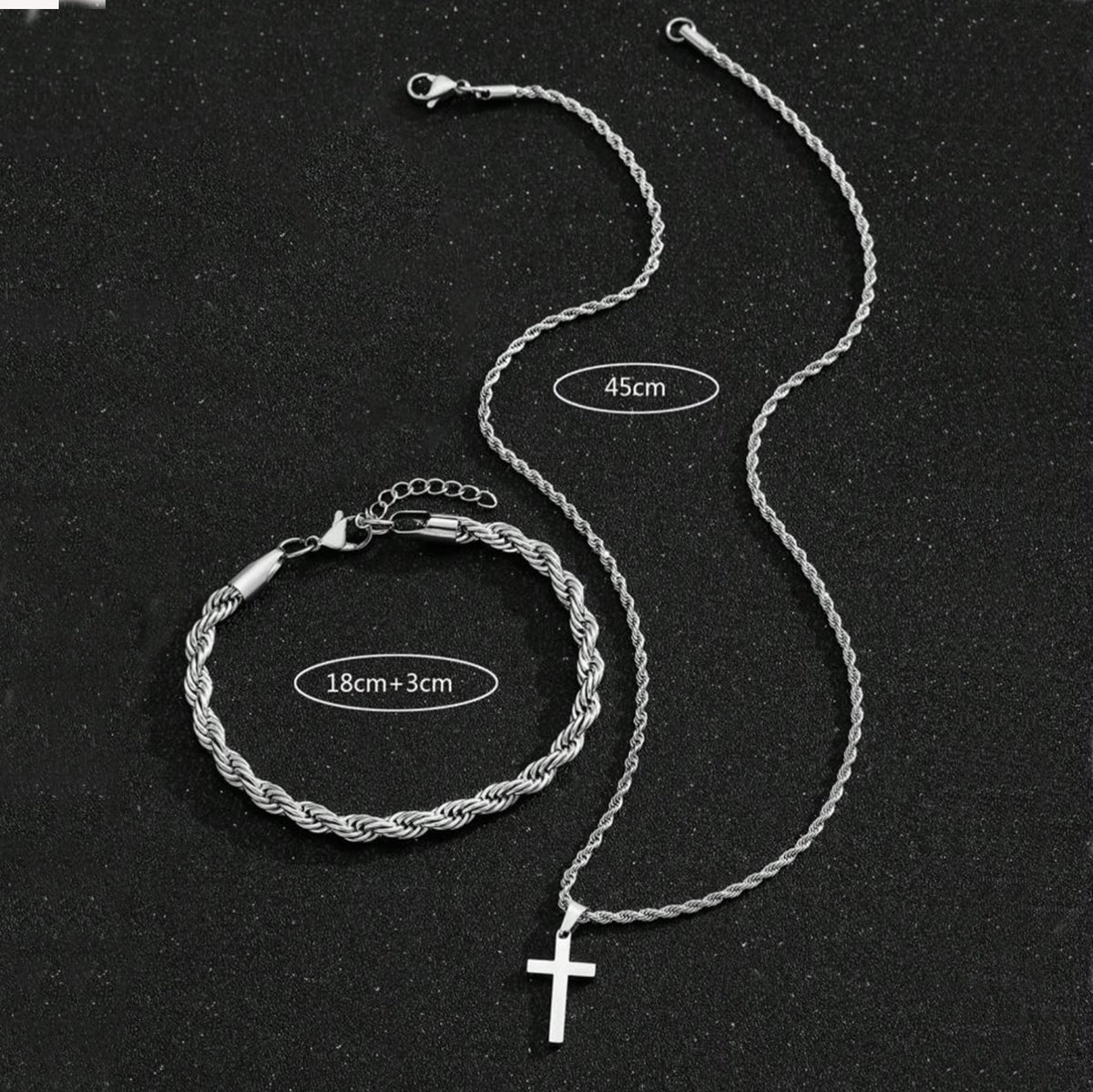 Two-piece Cuban-hair Twist Chain Cross Pendant Bracelet